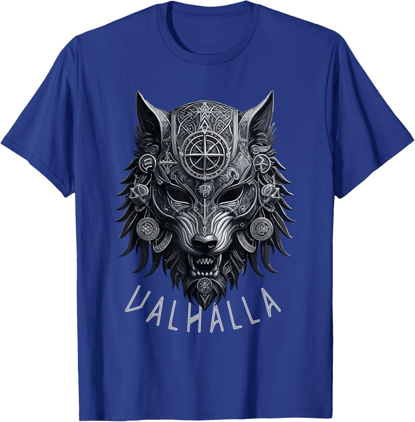 Valhalla Wolf Mask Odin Runes Norse Compass Viking Men Women T-Shirt - T-Shirt | Royal