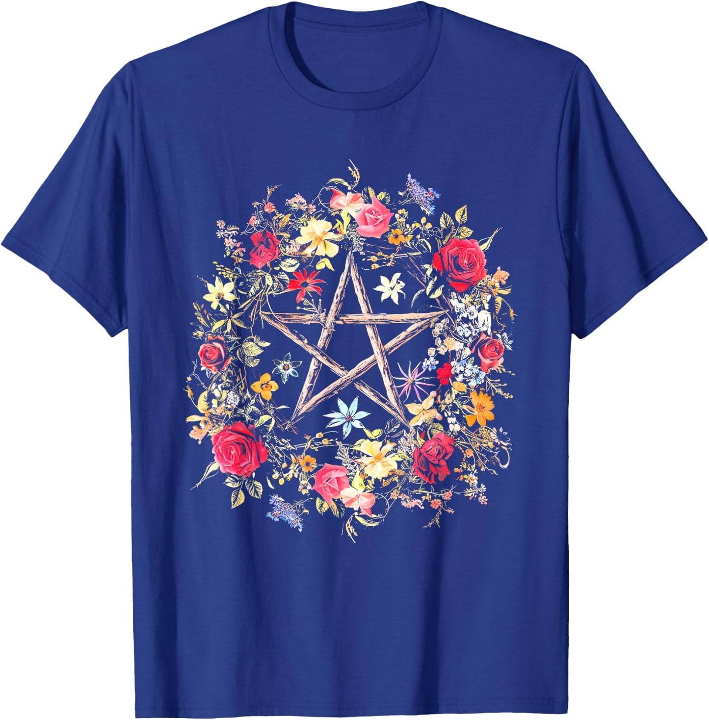 Boho Flower Pentagram Witchy Wicca Witchcraft Pagan Occult T-Shirt - T-Shirt | Royal