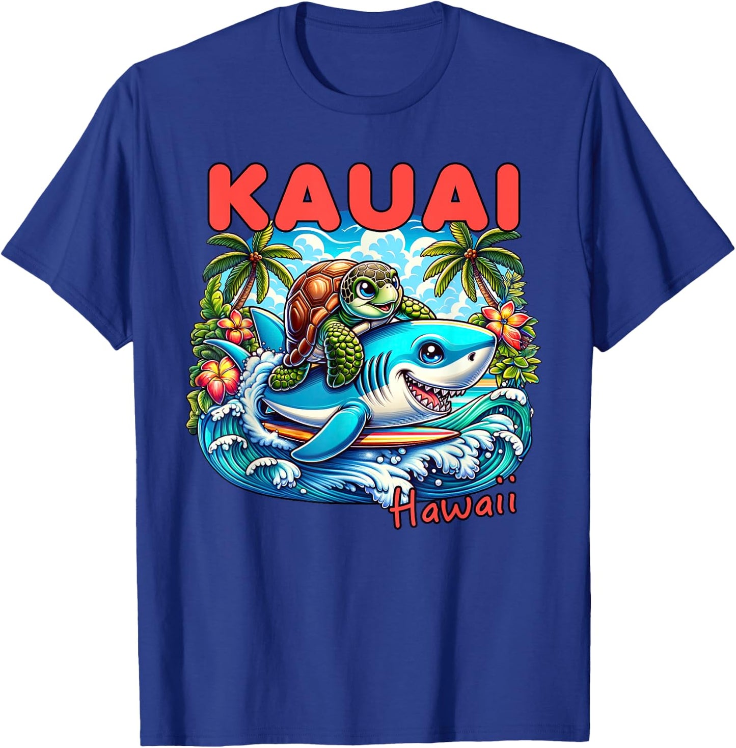 Kauai Hawaii Beach Turtle and Shark Women Girls Kids T-Shirt - T-Shirt | Royal