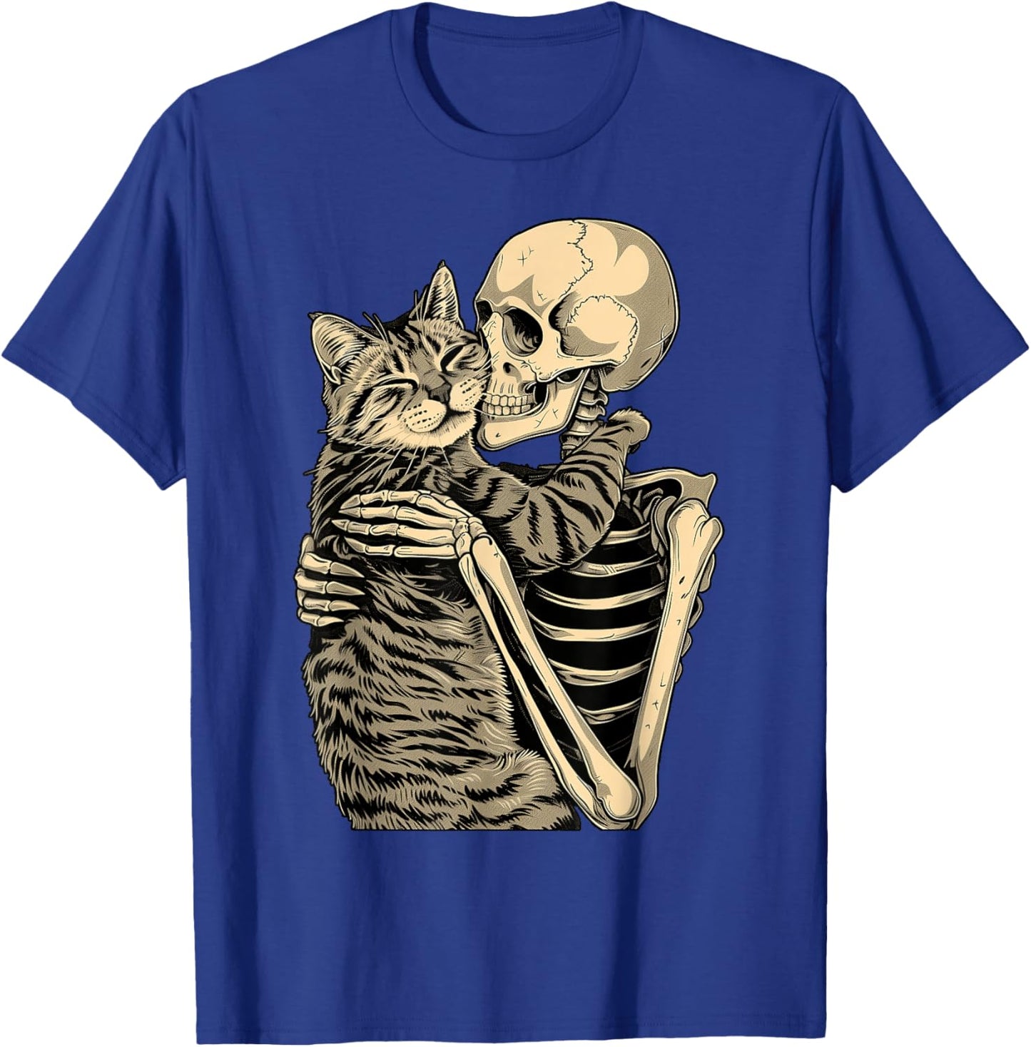 Skeleton Hugging Cat Halloween for Cat Lovers T-Shirt - T-Shirt | Royal