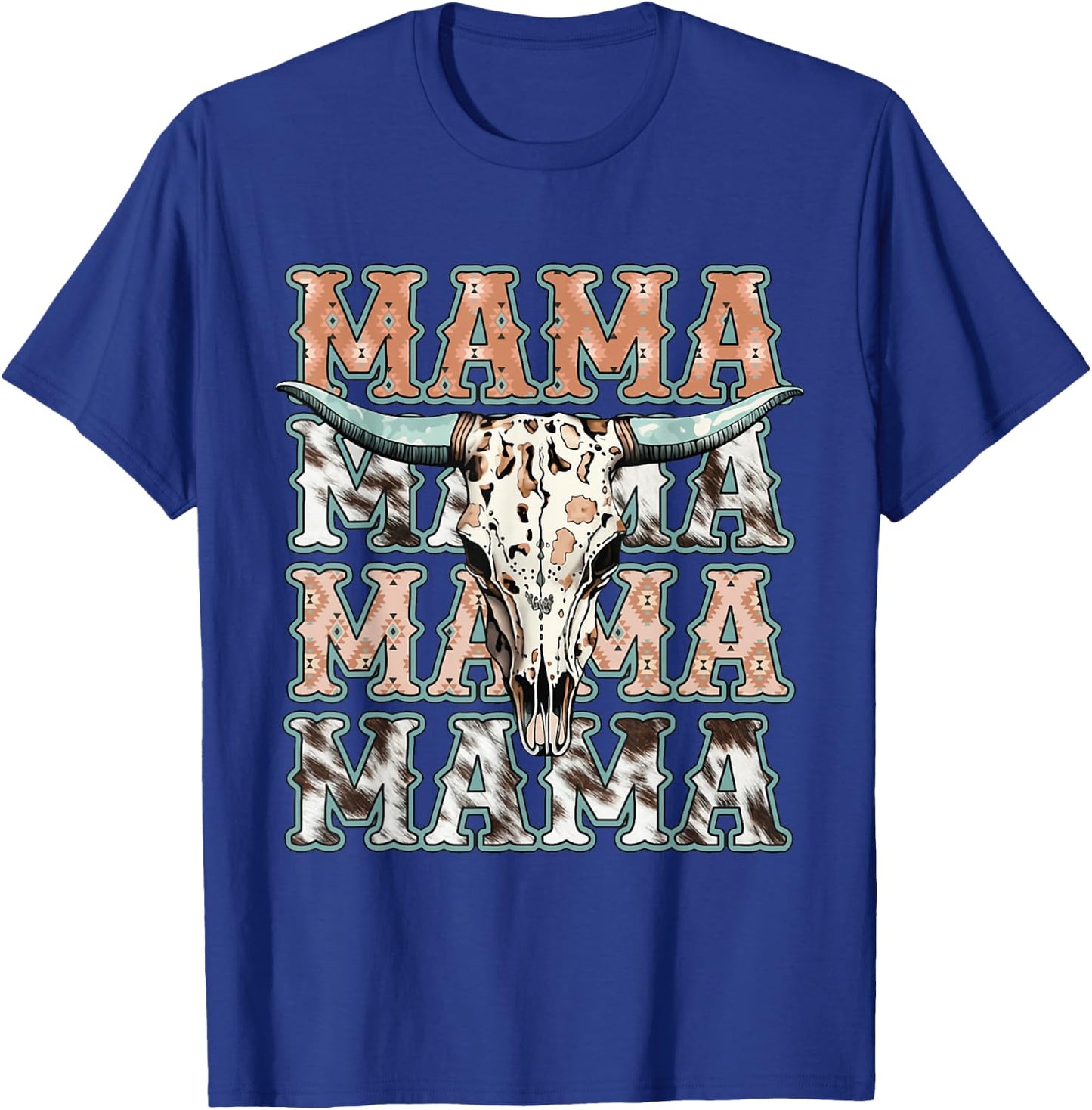 Mama Western Retro Groovy Cow Skull Country Rodeo Mother Day T-Shirt - T-Shirt | Royal