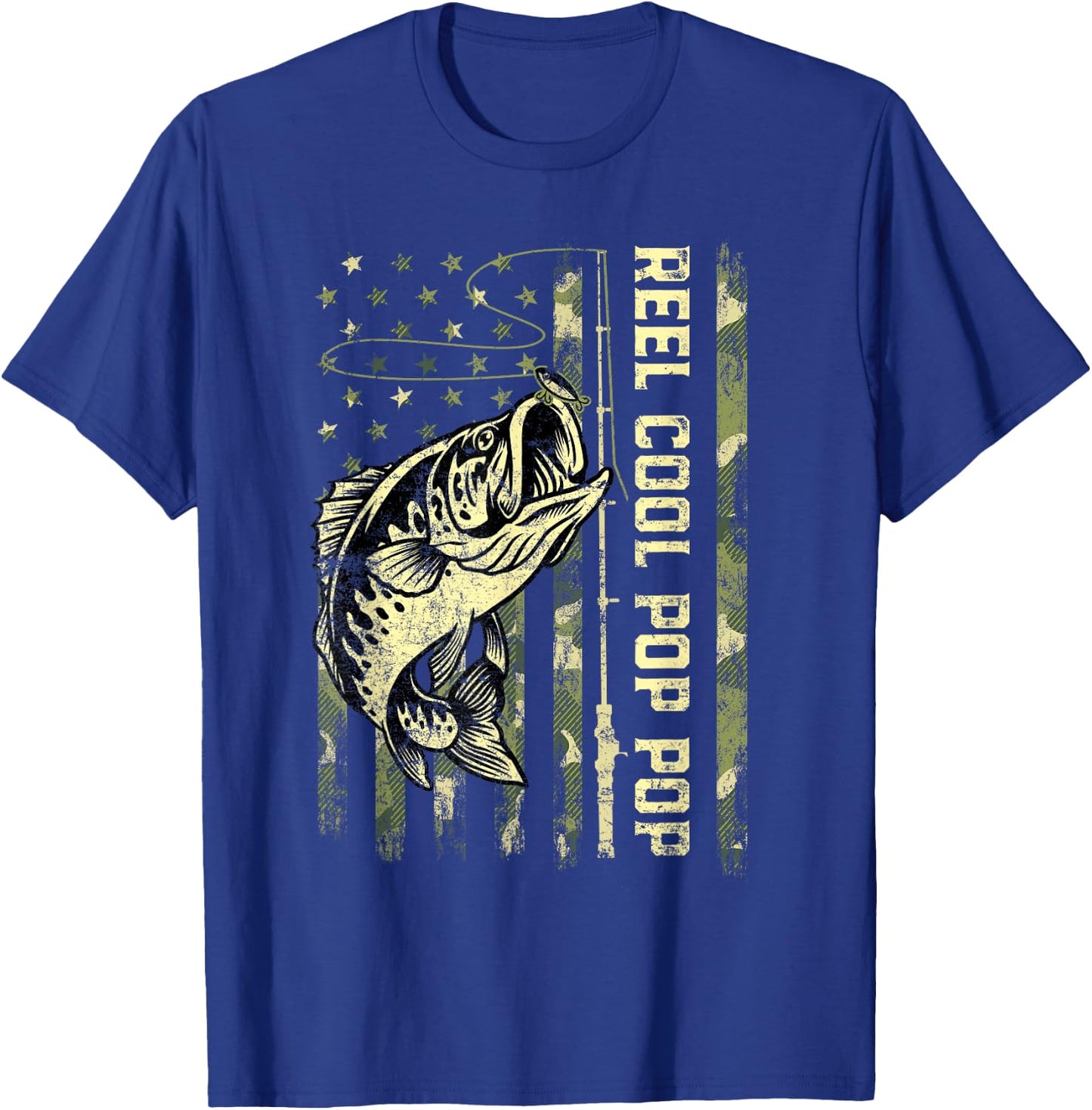 Reel Cool Pop Pop Fisherman Camouflage Father's Day T-Shirt - T-Shirt | Royal
