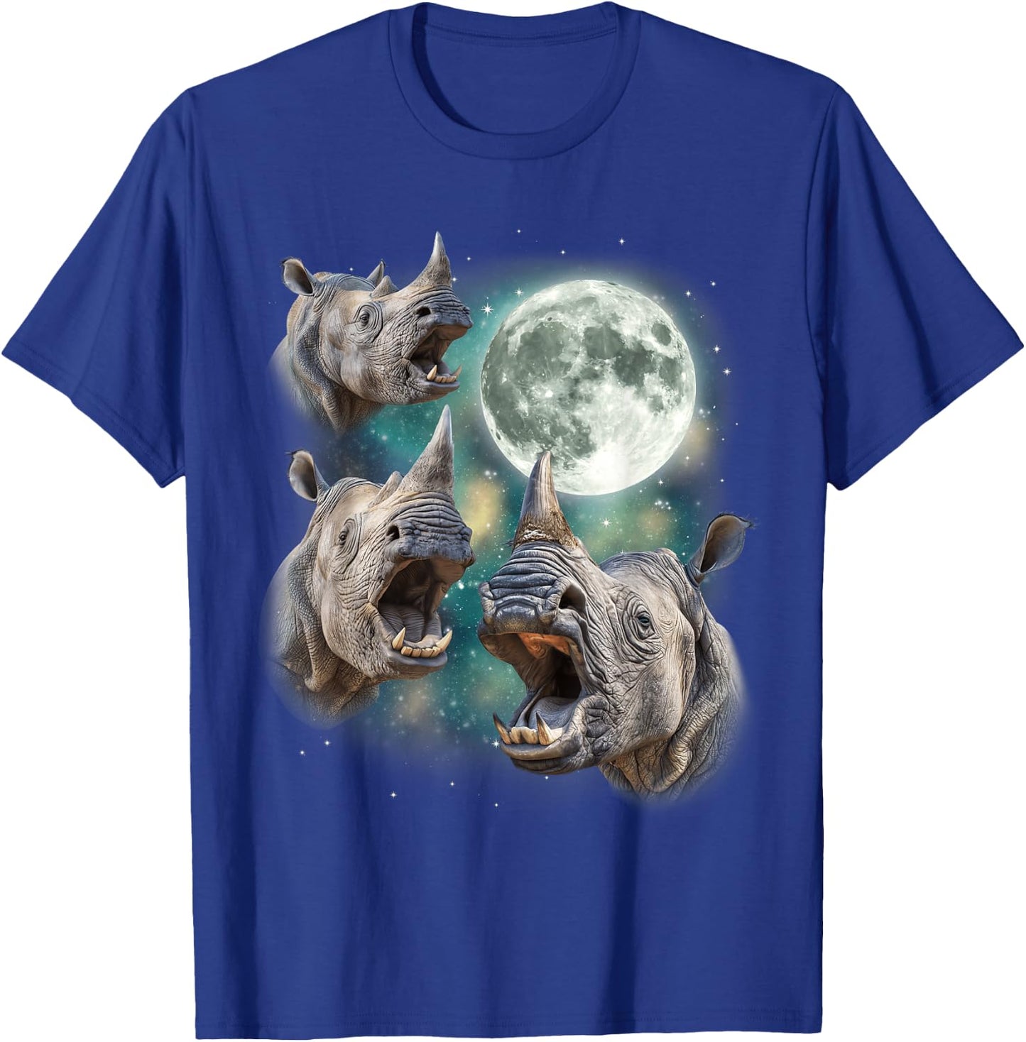 Three Rhino Moon | 3 Howling Rhinos Safari Animal Parody T-Shirt - T-Shirt | Royal
