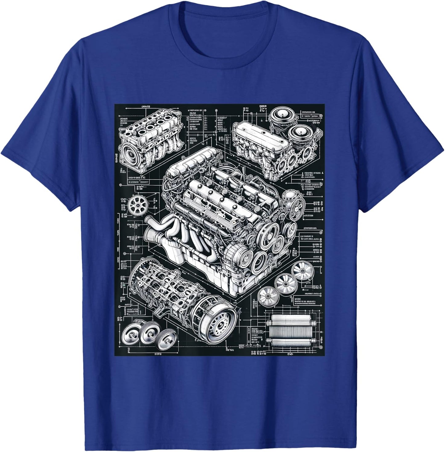 Legendary Engine Blueprint Ideal for Car Fans and Mechanics T-Shirt - T-Shirt | Royal