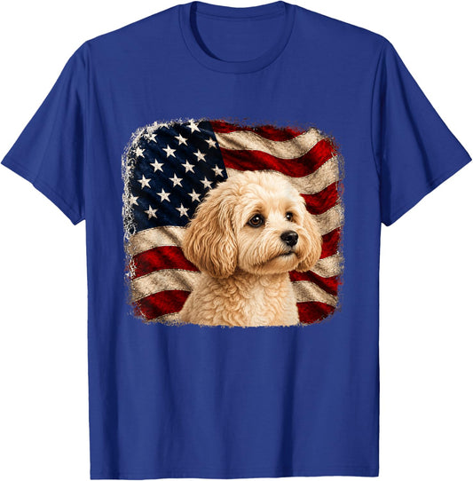 Distressed Patriotic 4th July American Flag Maltipoo T-Shirt - T-Shirt | Royal