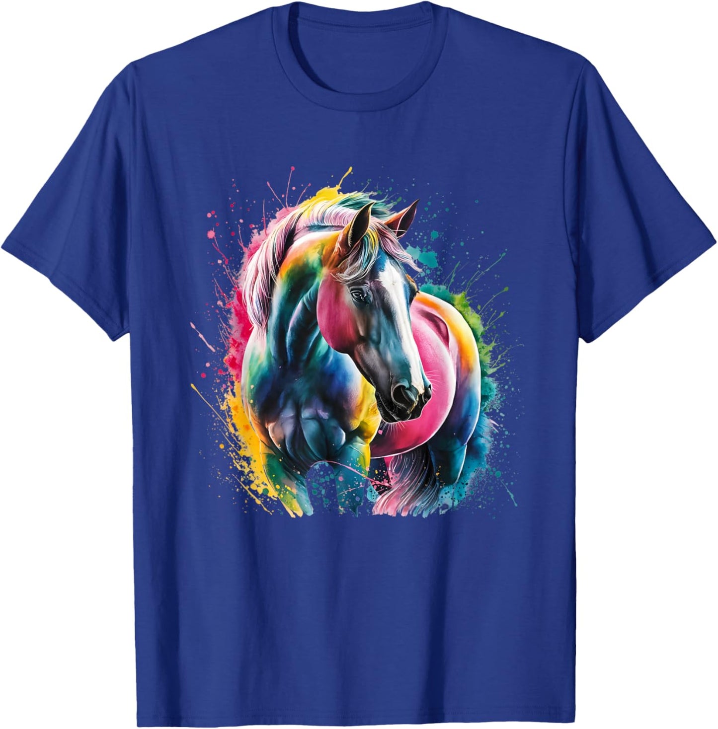 Horse Men Women Colourful Watercolour Horse T-Shirt - T-Shirt | Royal
