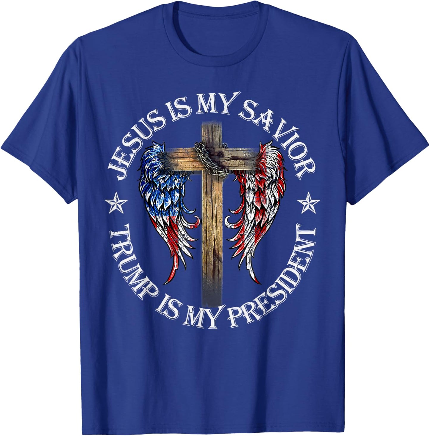 Jesus is My Savior Trump is My President 2024 USA Flag Cross T-Shirt - T-Shirt | Royal