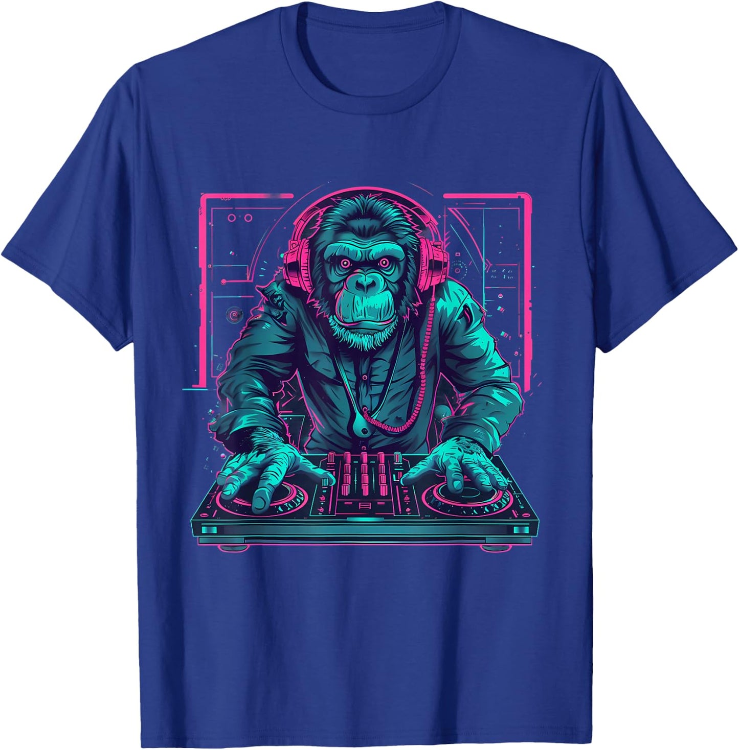 DJ Monkey House Beatmaker EDM Turntable DJ Monkey Techno T-Shirt - T-Shirt | Royal