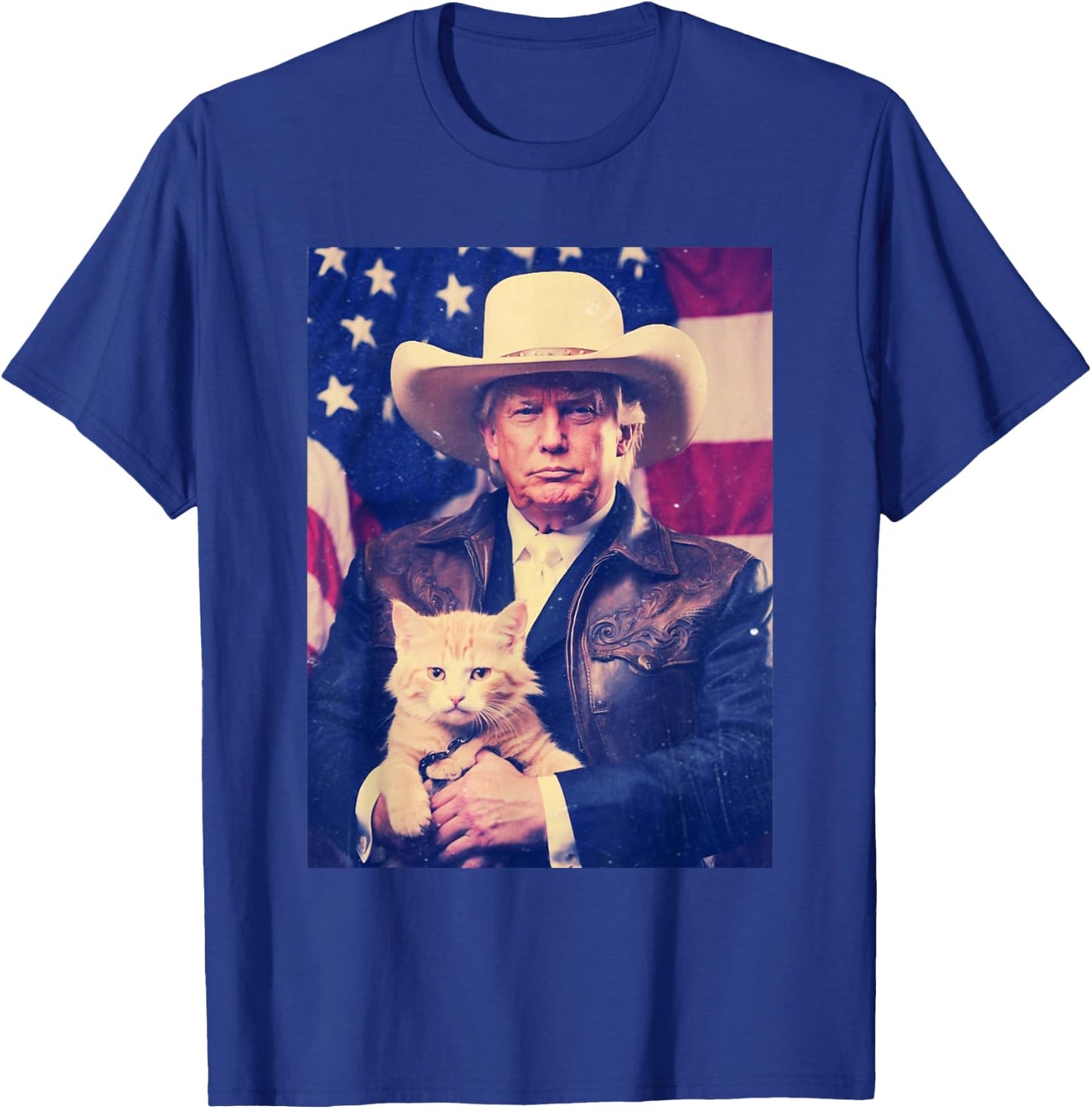 Trump Cat Shirt Funny Cowboy Donald Trump 2024 American Flag T-Shirt - T-Shirt | Royal