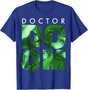 Marvel Doctor Doom Large Stacked Portrait Fill Text T-Shirt - T-Shirt | Royal
