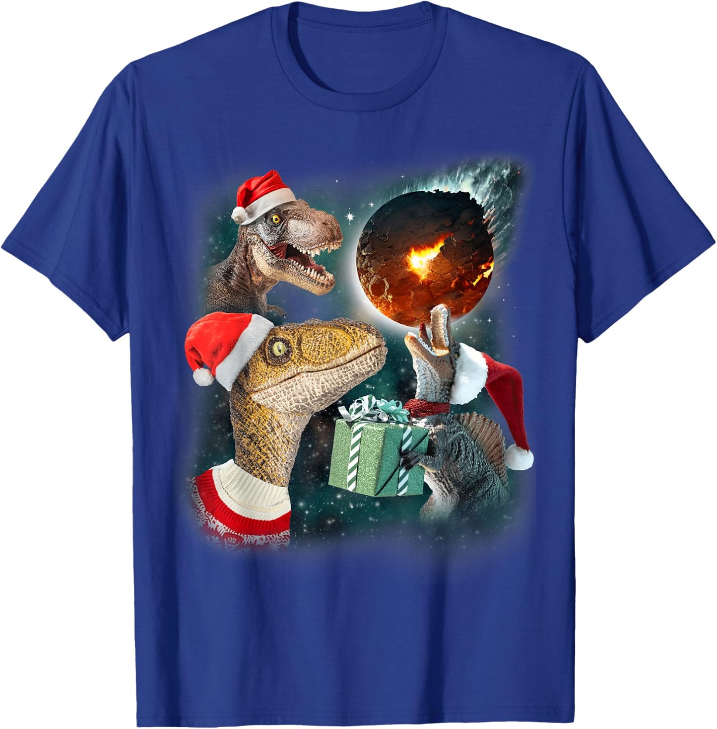 Three Rex Moon | 3 Dinos Howling Weird Cursed Christmas Meme T-Shirt - T-Shirt | Royal