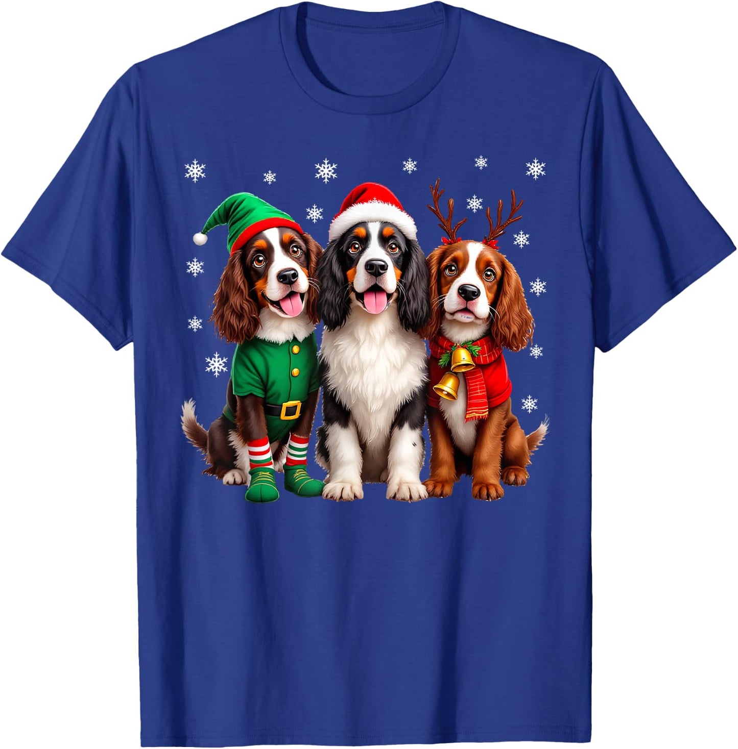 English Springer Spaniel Christmas Dogs Santa Reindeer Elf T-Shirt - T-Shirt | Royal