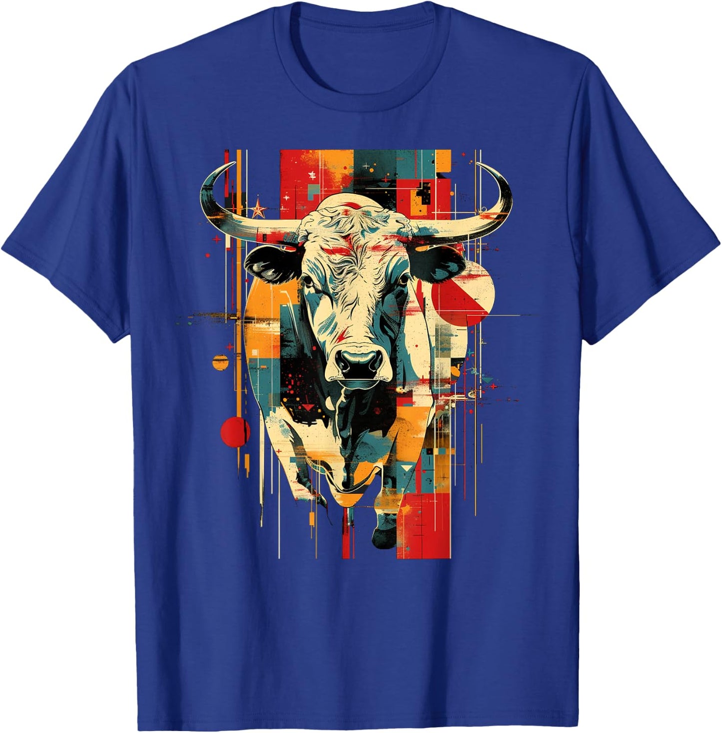 Artsy Bull Rider on Abstract Art Rodeo Bull Riding T-Shirt - T-Shirt | Royal