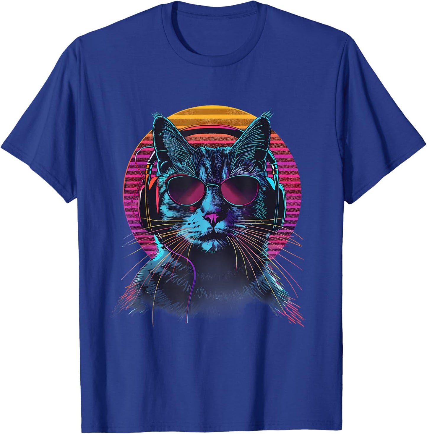 DJ Cat Techno Cat Music DJ Beatmaker Music Headphones EDM Women Kids T-Shirt - T-Shirt | Royal