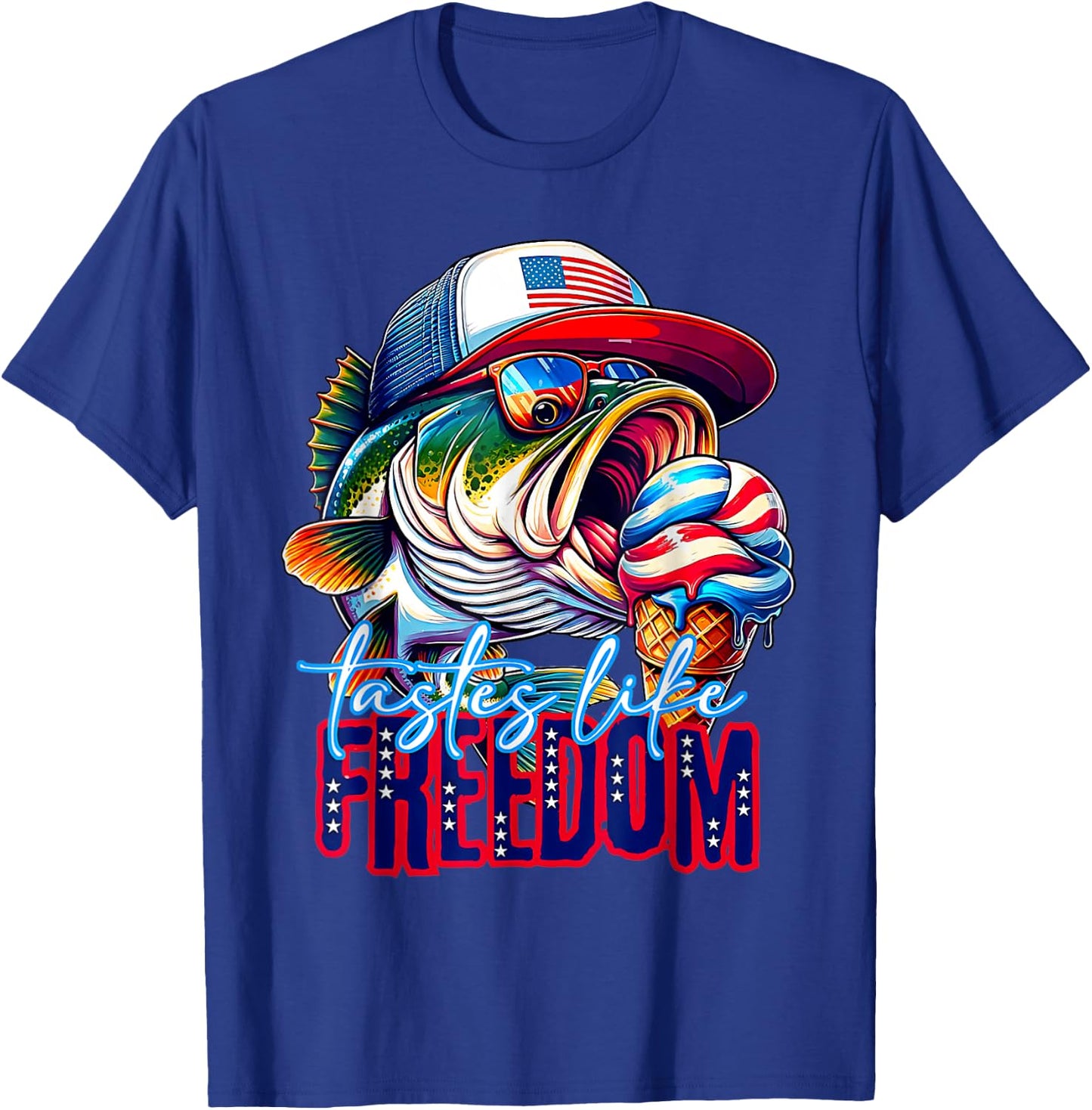 Tastes Like Freedom 4th of July Ice Cream Bass Fishing T-Shirt - T-Shirt | Royal