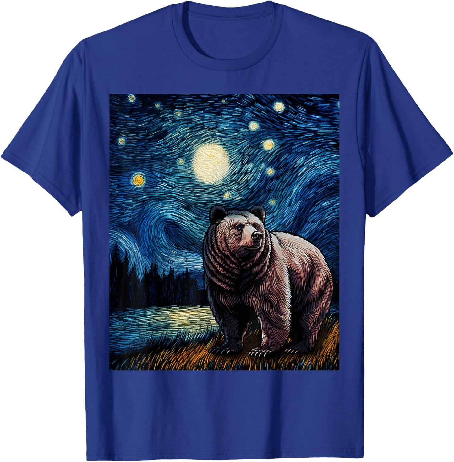 Graphic Grizzly Bear Van Gogh Starry Night Grizzlies Animal T-Shirt - T-Shirt | Royal