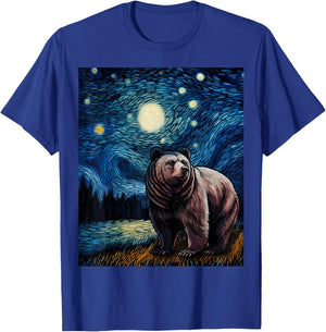 Graphic Grizzly Bear Van Gogh Starry Night Grizzlies Animal T-Shirt - T-Shirt | Royal