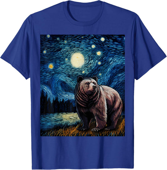 Graphic Grizzly Bear Van Gogh Starry Night Grizzlies Animal T-Shirt - T-Shirt | Royal