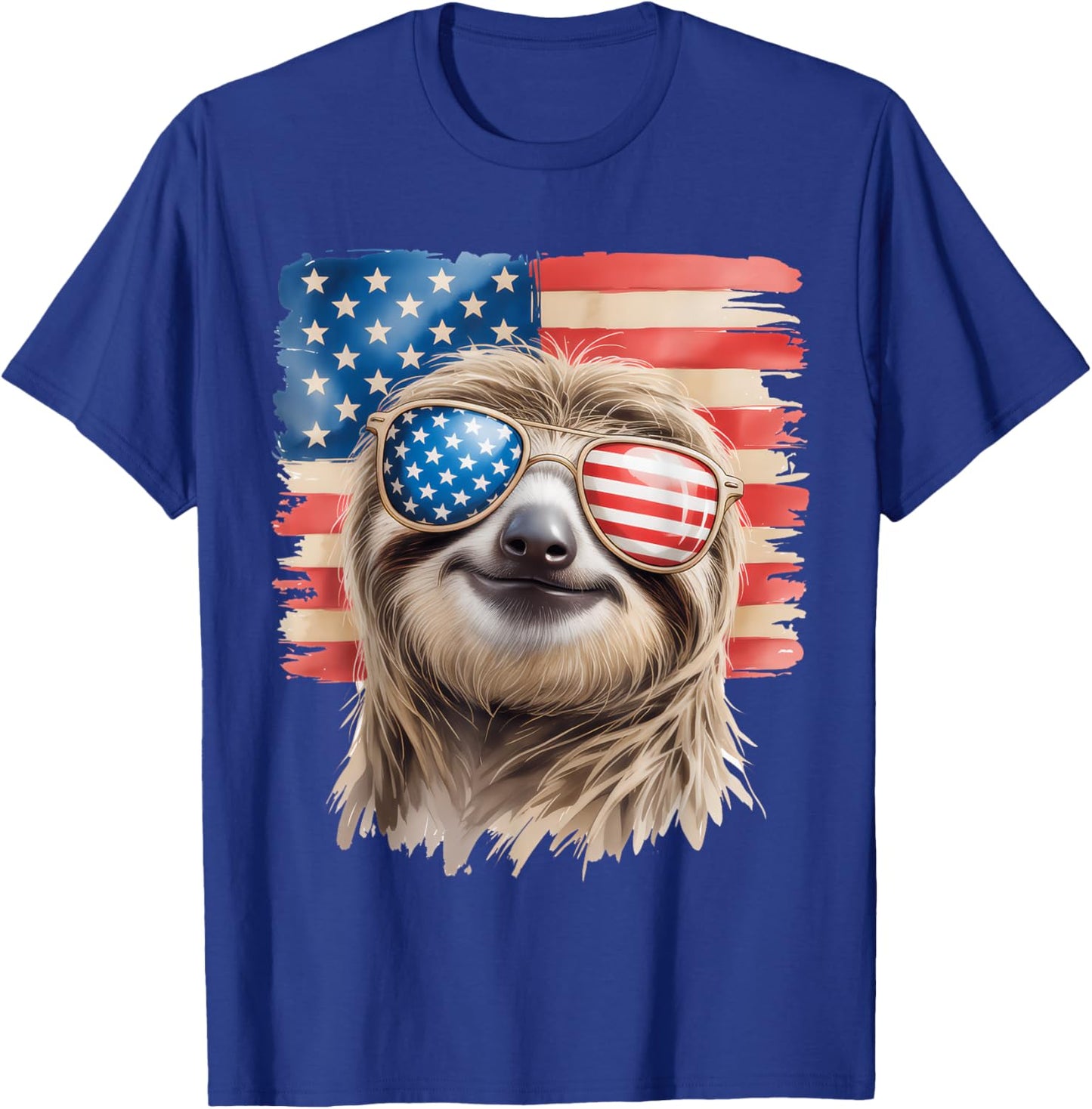 American Flag Sloth USA 4th Of July Patriotic Men Women T-Shirt - T-Shirt | Royal