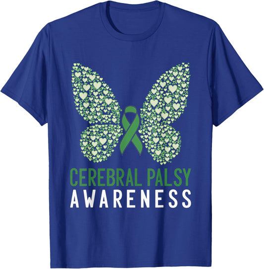Cerebral Palsy Awareness Green Ribbon Butterfly Support T-Shirt - T-Shirt | Royal