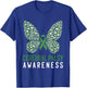 Cerebral Palsy Awareness Green Ribbon Butterfly Support T-Shirt - T-Shirt | Royal