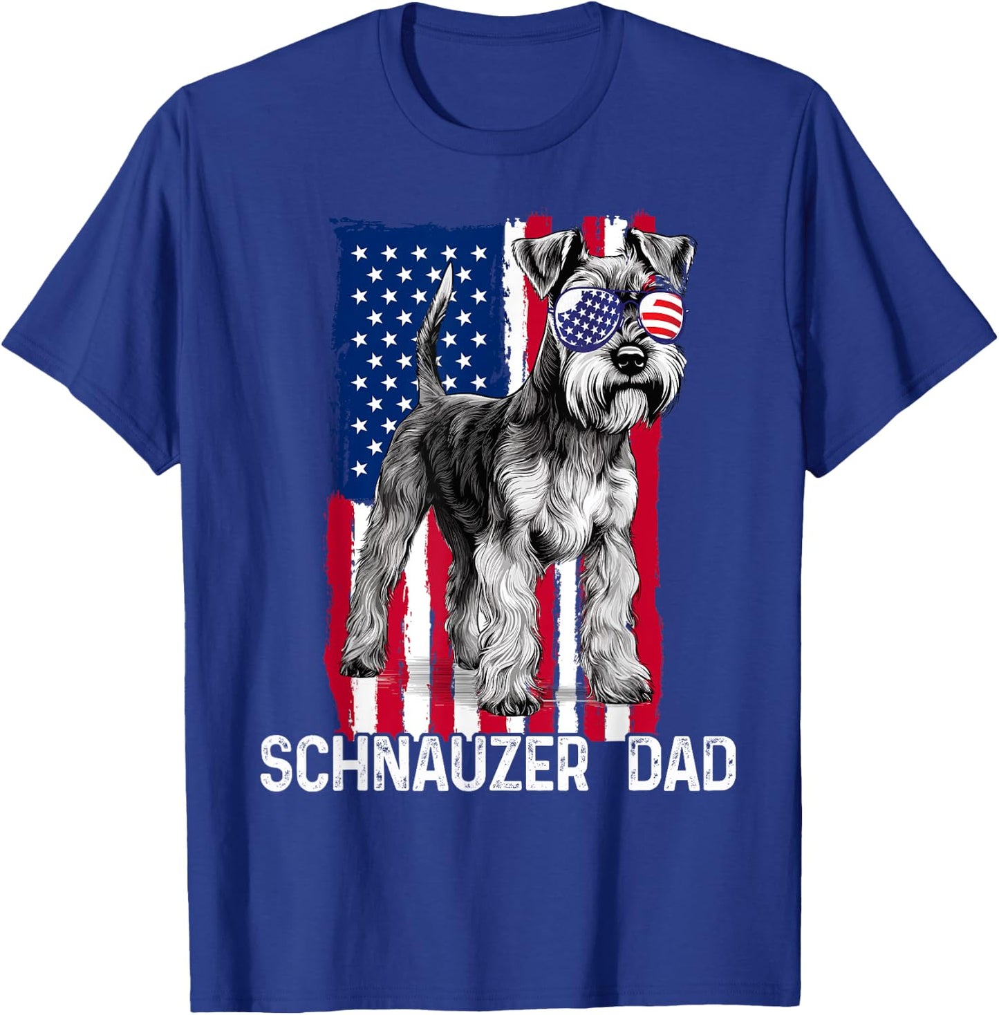 Dog Dad Fathers Day Gift Mini Schnauzer USA Flag 4th of July T-Shirt - T-Shirt | Royal
