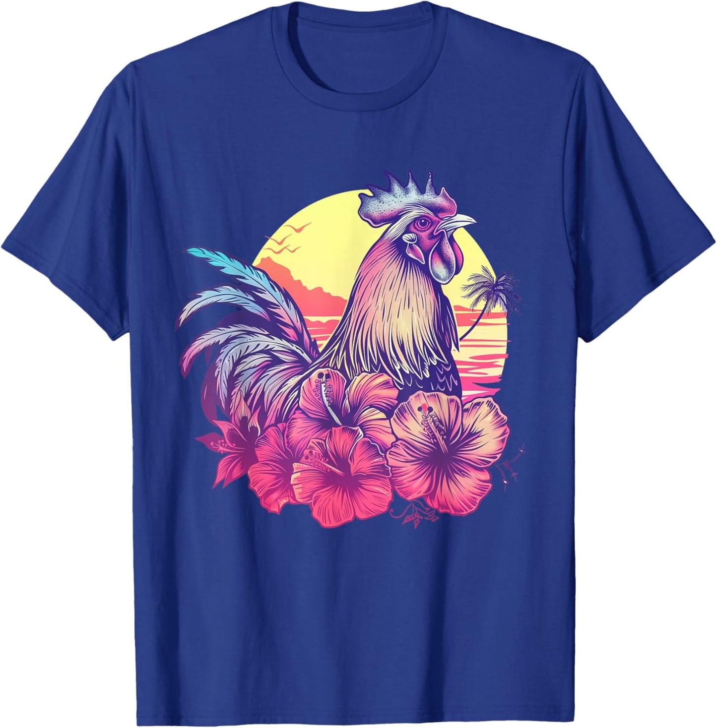 Chicken Hawaiian Flowers Rooster Kauai Hawaii Vintage T-Shirt - T-Shirt | Royal