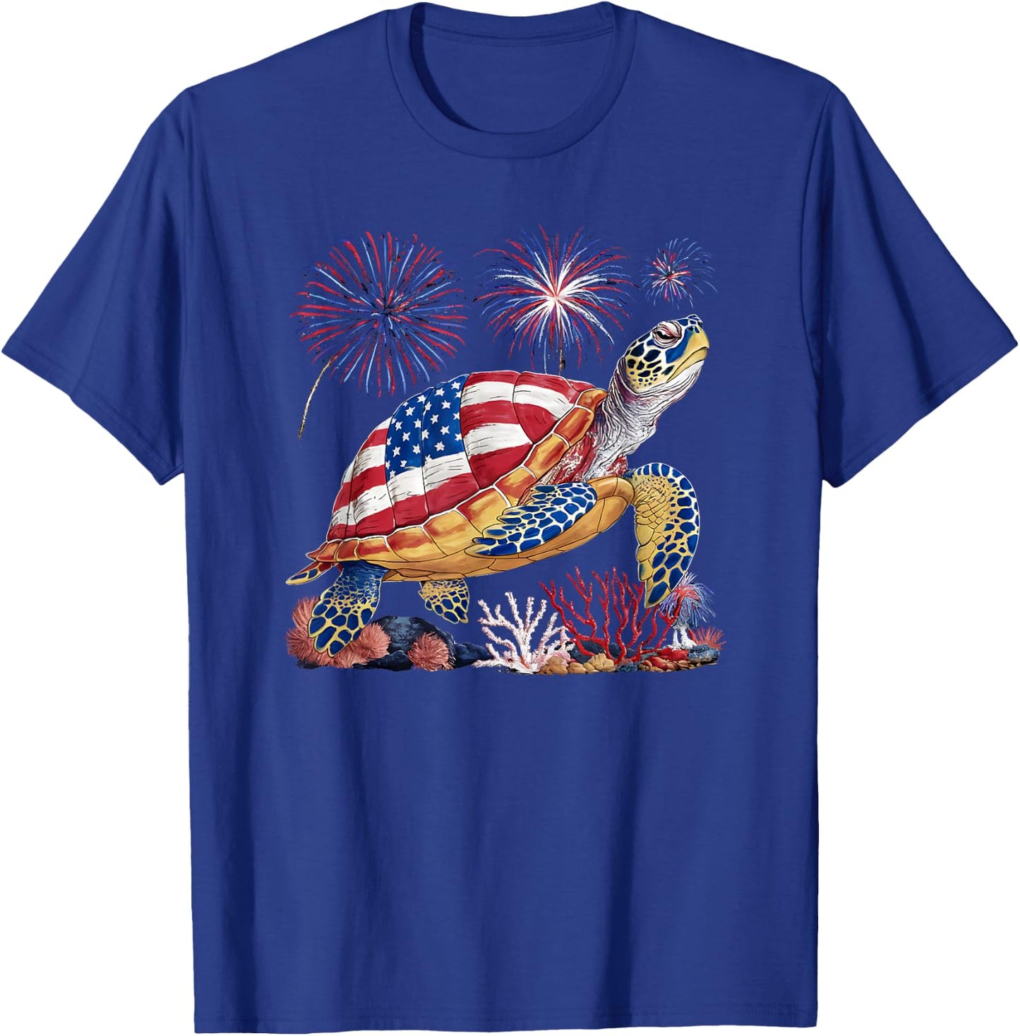 Sea Turtle 4th of July American USA Flag Patriotic T-Shirt - T-Shirt | Royal