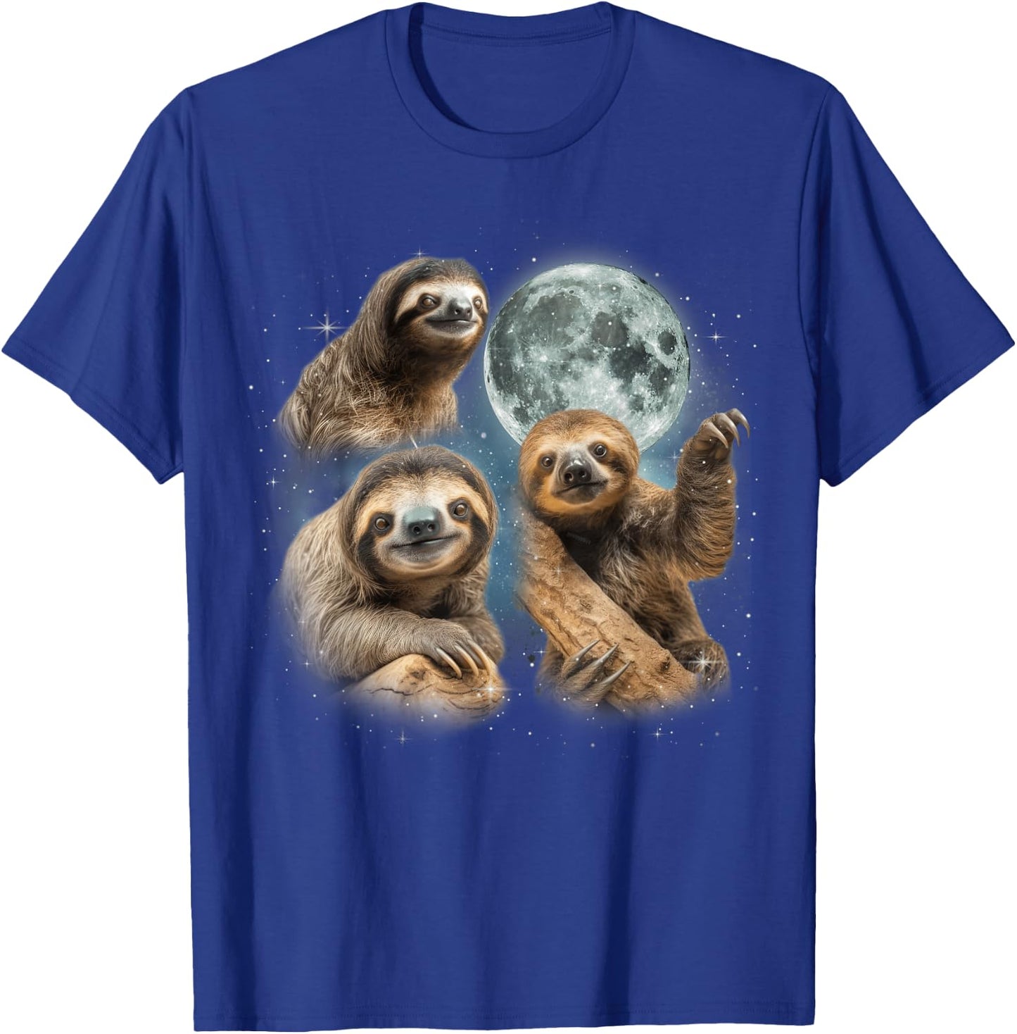 Sloth Shirt | 3 Sloth Howling At Moon Funny Weird Cursed T-Shirt - T-Shirt | Royal
