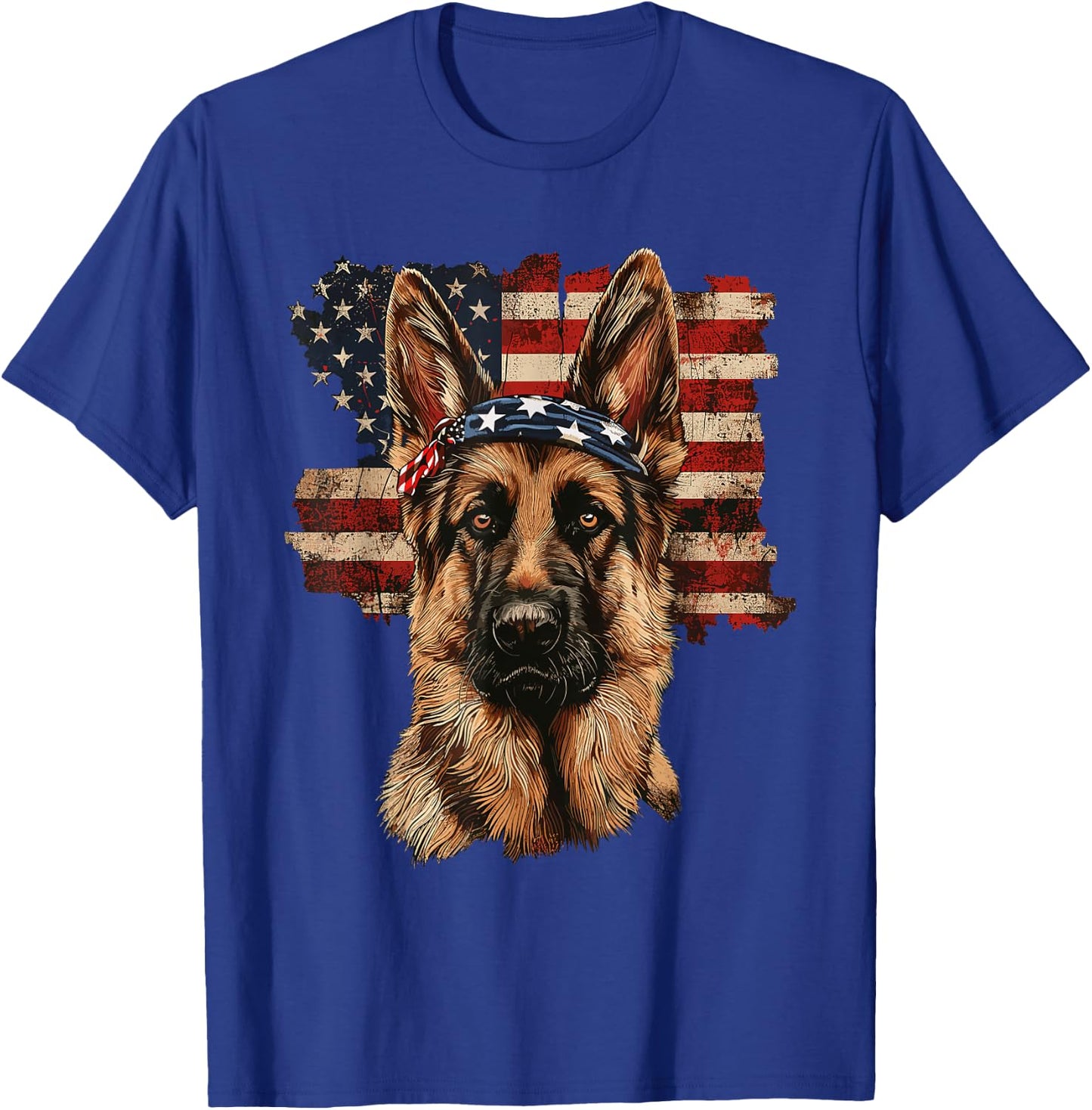 German Shepherd Patriotic 4th Of July USA American Flag T-Shirt - T-Shirt | Royal