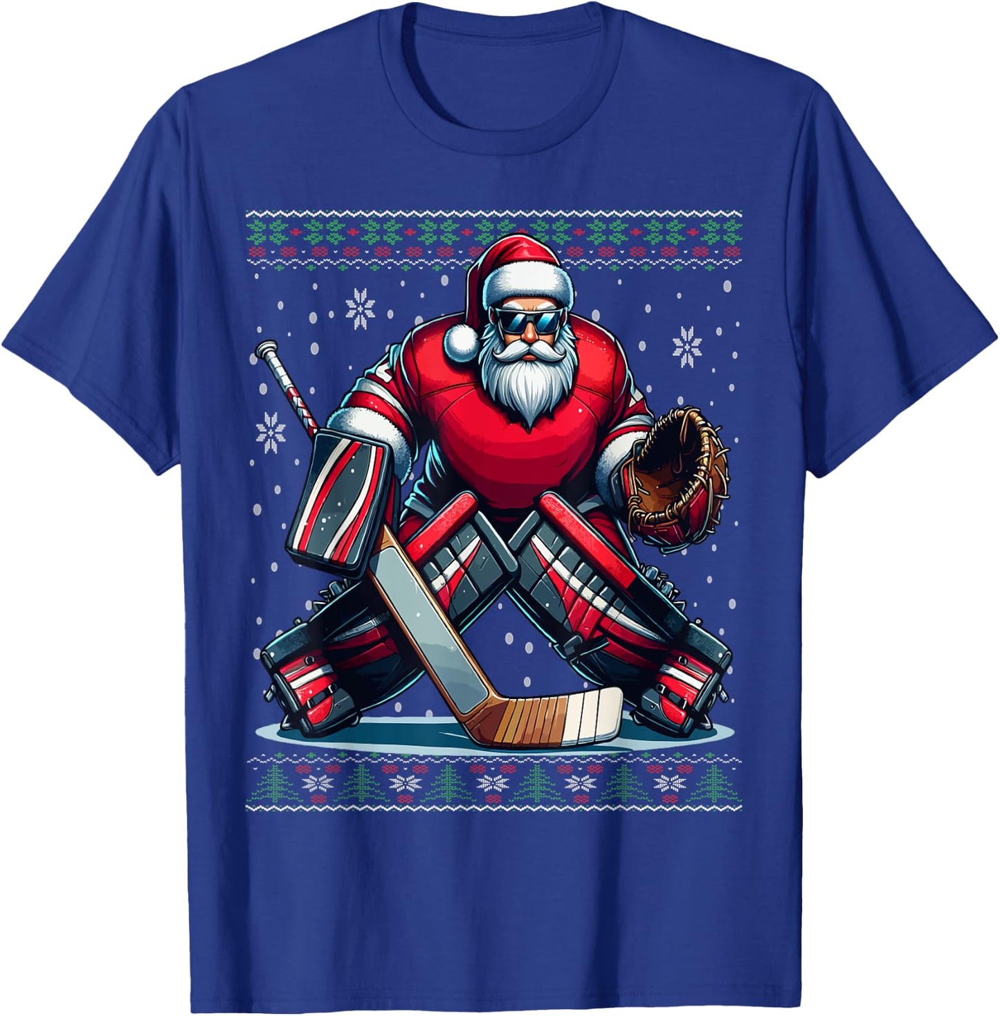 Christmas Santa Hockey Goalie Ugly Christmas Sweater T-Shirt - T-Shirt | Royal