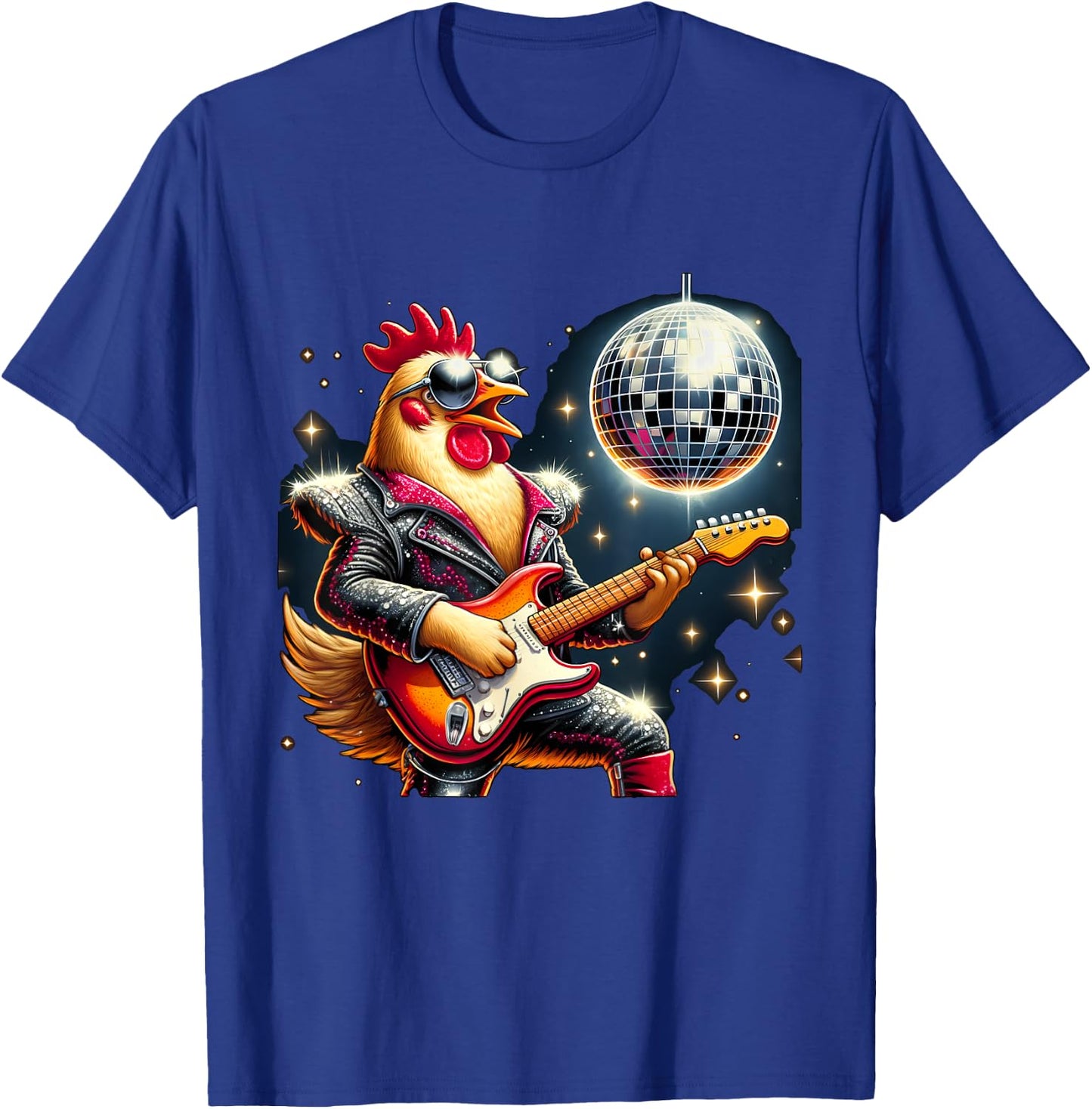 Disco Ball Guitar Chicken T-Shirt - T-Shirt | Royal