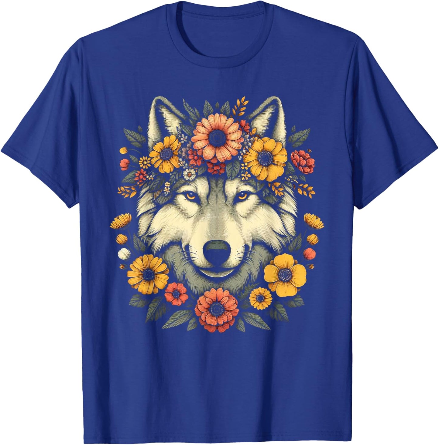 Wolf Flower Crown Floral T-Shirt - T-Shirt | Royal