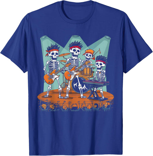 Skeleton Guitar Shirt Halloween Retro Rock Music Band Lover