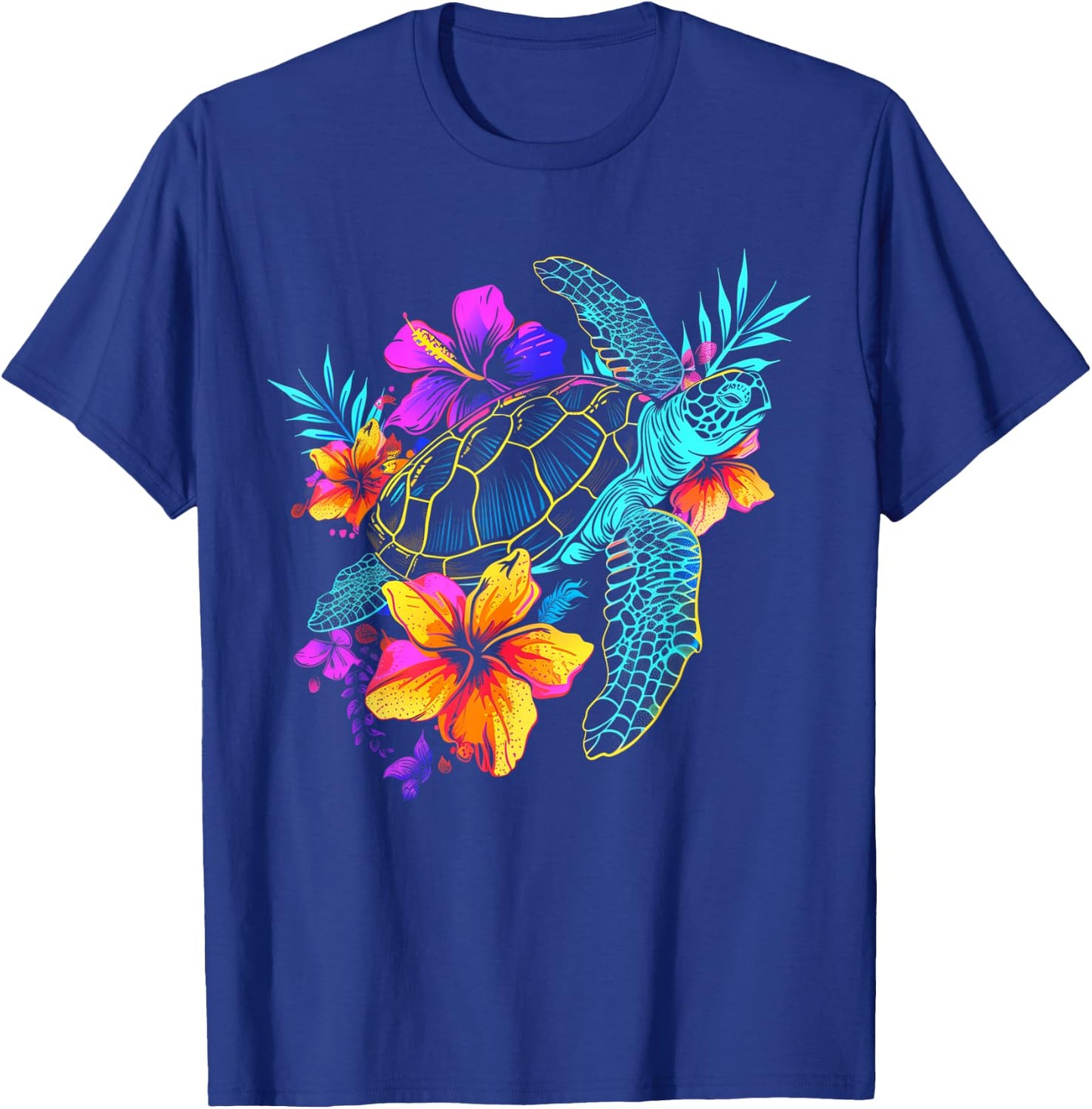 Sea Turtle Hawaiian Flowers Hawaii Diver T-Shirt - T-Shirt | Royal