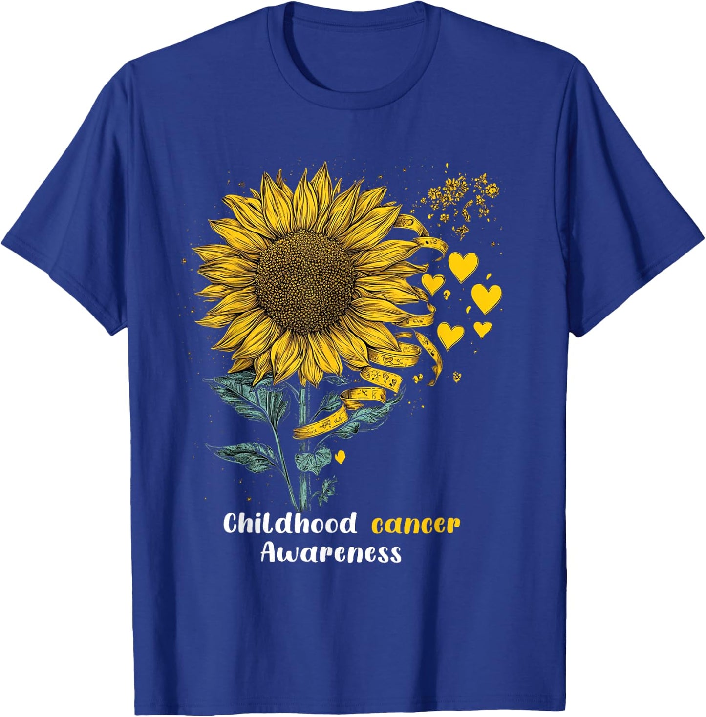 Childhood Cancer Awareness Yellow Sunflower Ribbon gifts T-Shirt - T-Shirt | Royal