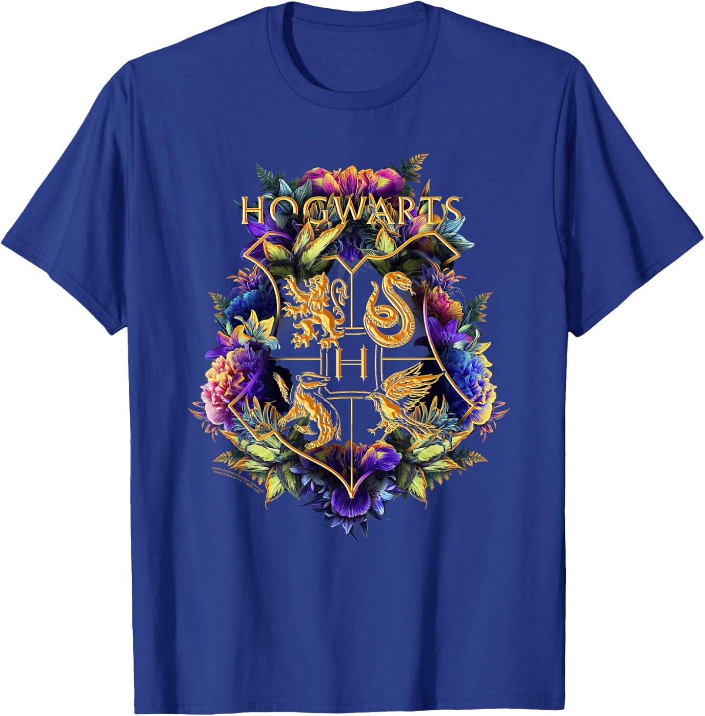 Harry Potter Hogwarts Multi-Colored Floral Crest T-Shirt - T-Shirt | Royal