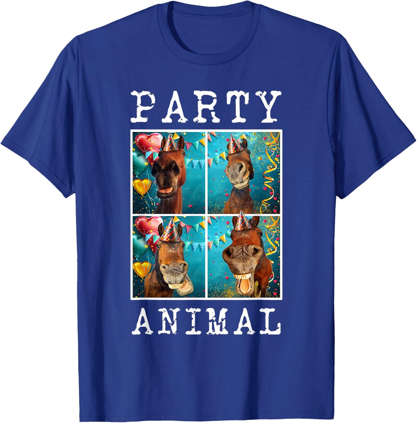 Horses Face Colorful Farm Animal Party Hat Horse Farming T-Shirt - T-Shirt | Royal