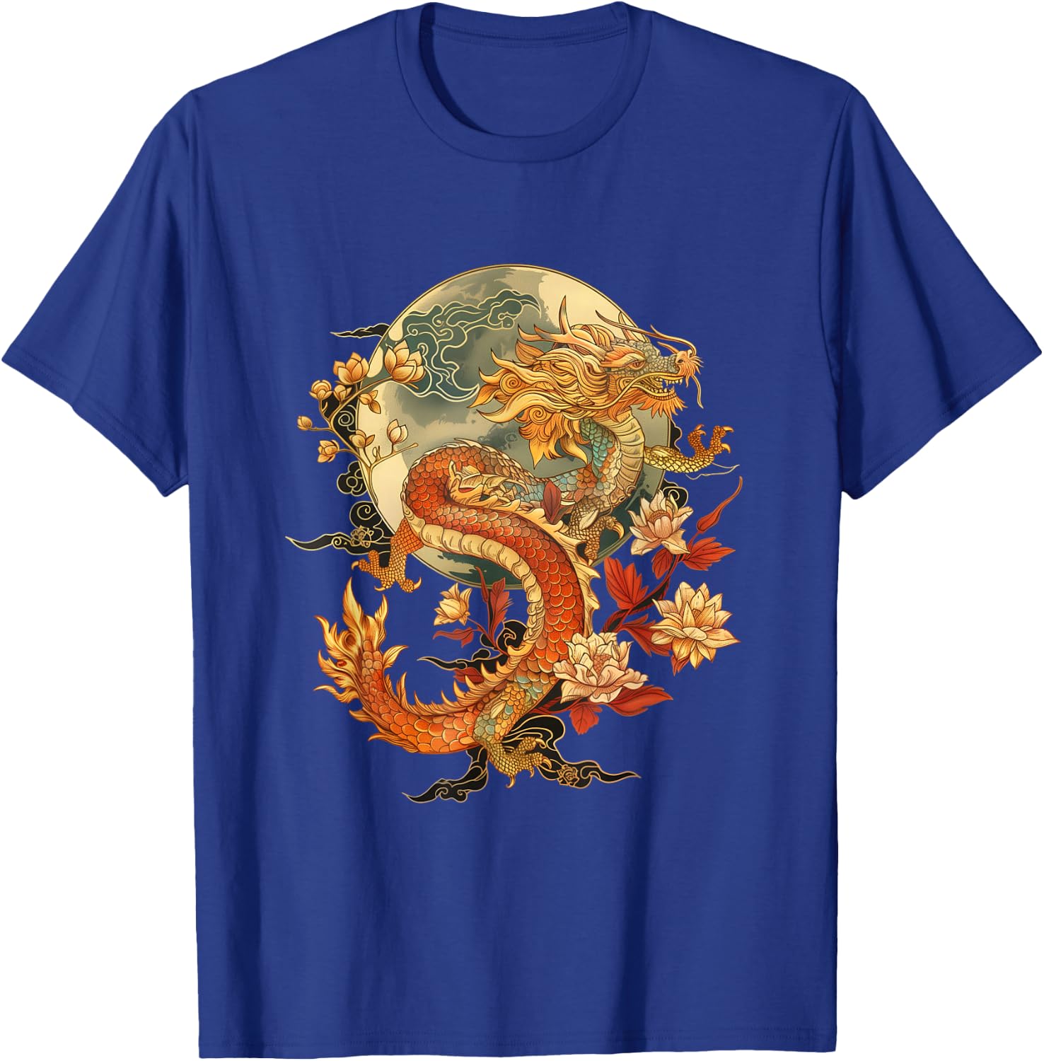 Crimson Lunar Floral Dragon Art Noveau T-Shirt - T-Shirt | Royal