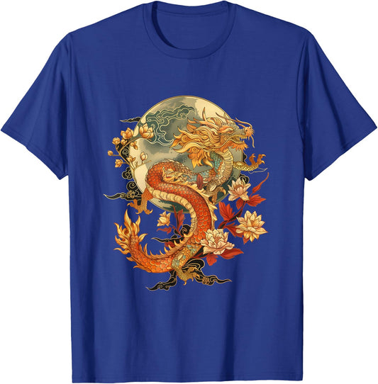 Crimson Lunar Floral Dragon Art Noveau T-Shirt - T-Shirt | Royal