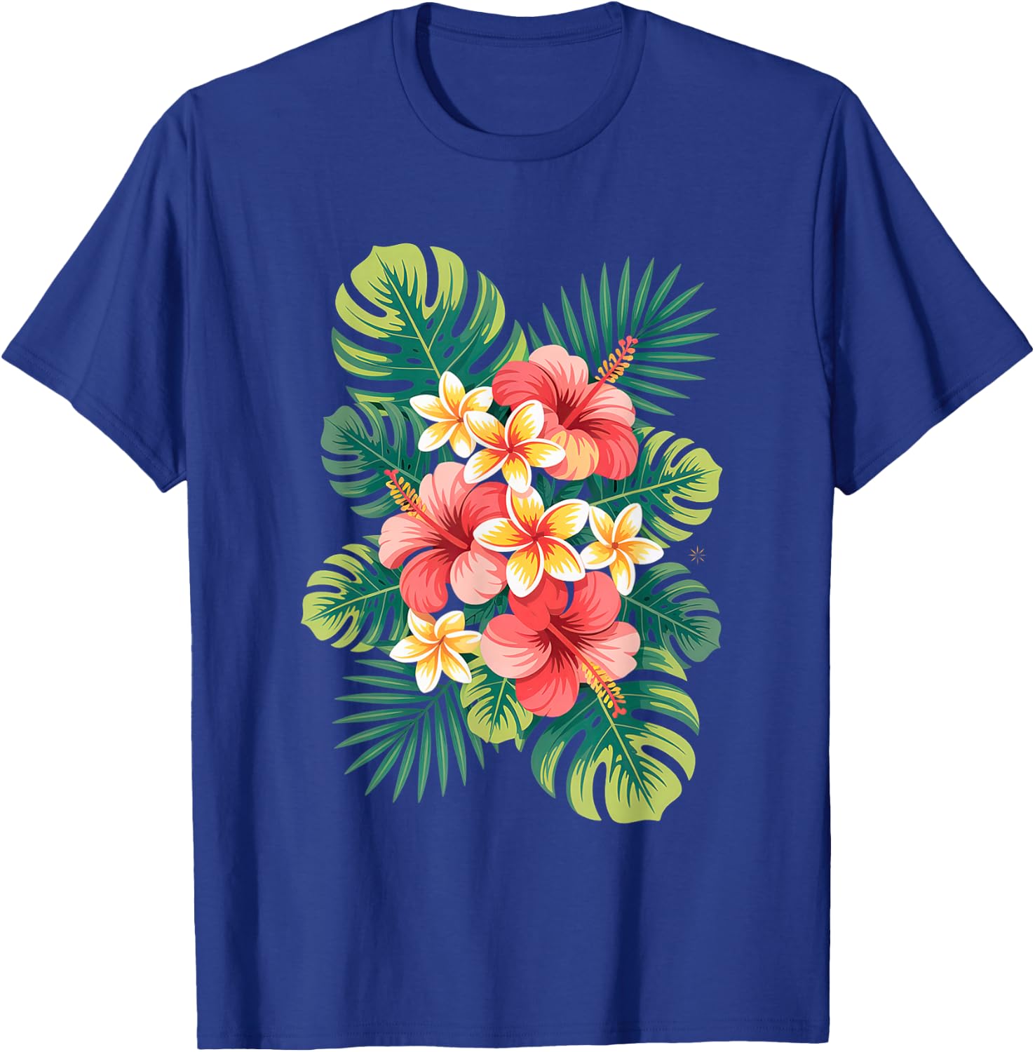 Tropical Flower Cluster Hibiscus and Plumeria Summer Design T-Shirt - T-Shirt | Royal