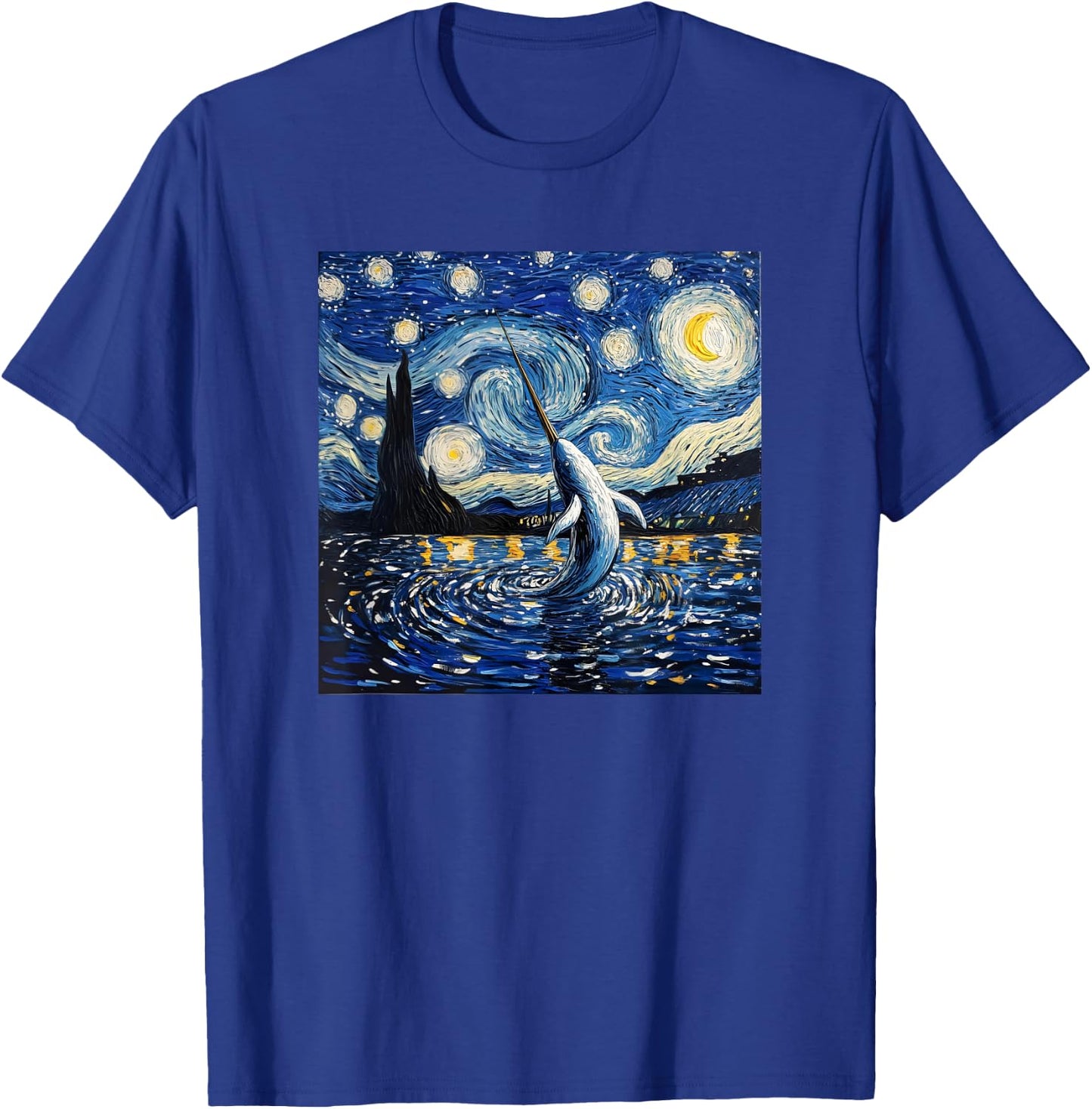 Cute Van Gogh Narwhal Starry Night Funny Women & Men T-Shirt - T-Shirt | Royal