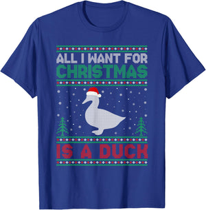 All I Want for Xmas is a Duck Ugly Christmas Sweater T-Shirt - T-Shirt | Royal