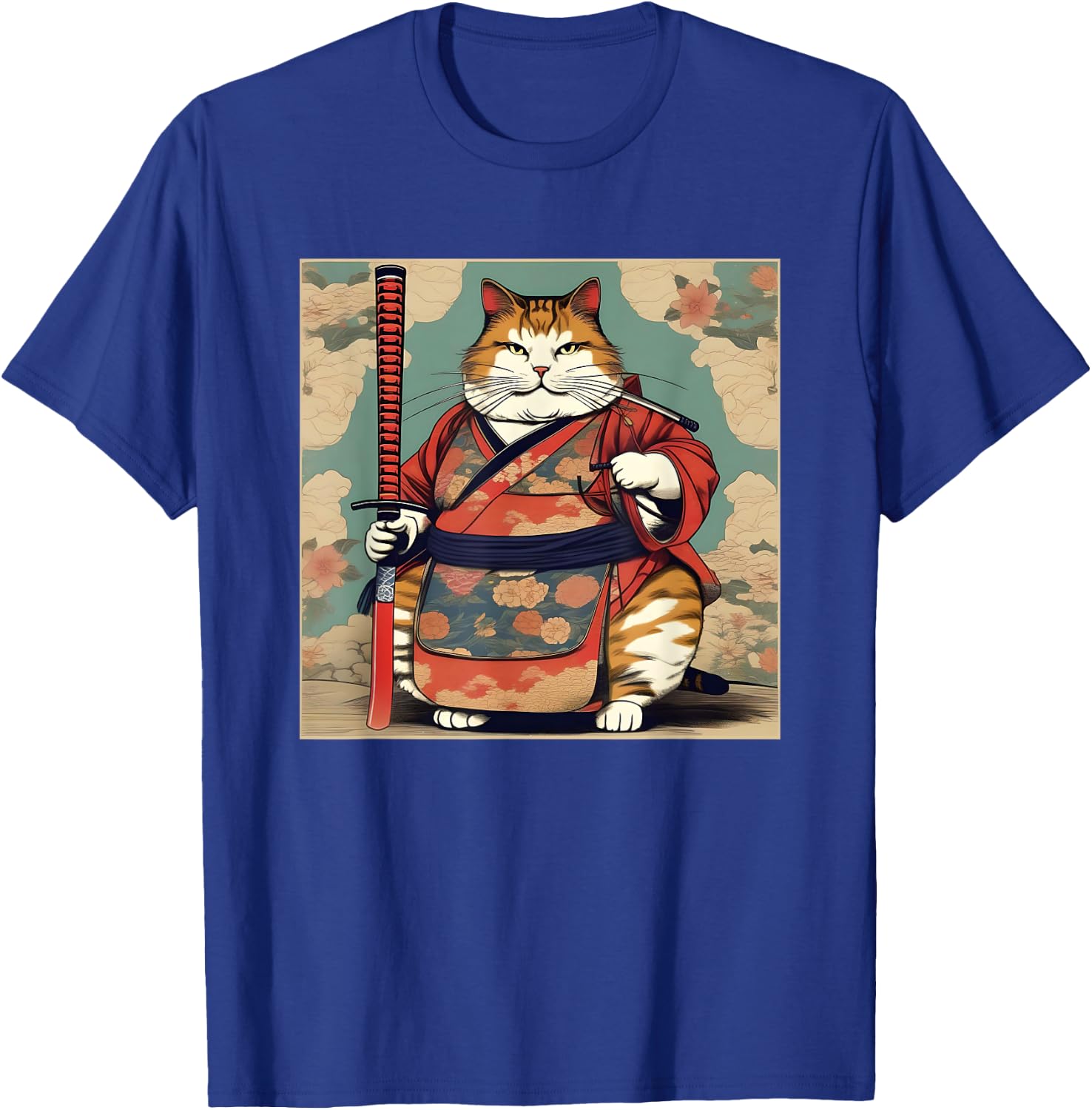 Funny Fat Cat Samurai katana Fat Kitten Cat Lover T-Shirt - T-Shirt | Royal