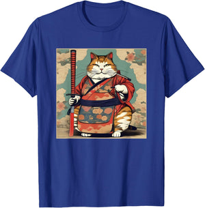 Funny Fat Cat Samurai katana Fat Kitten Cat Lover T-Shirt - T-Shirt | Royal