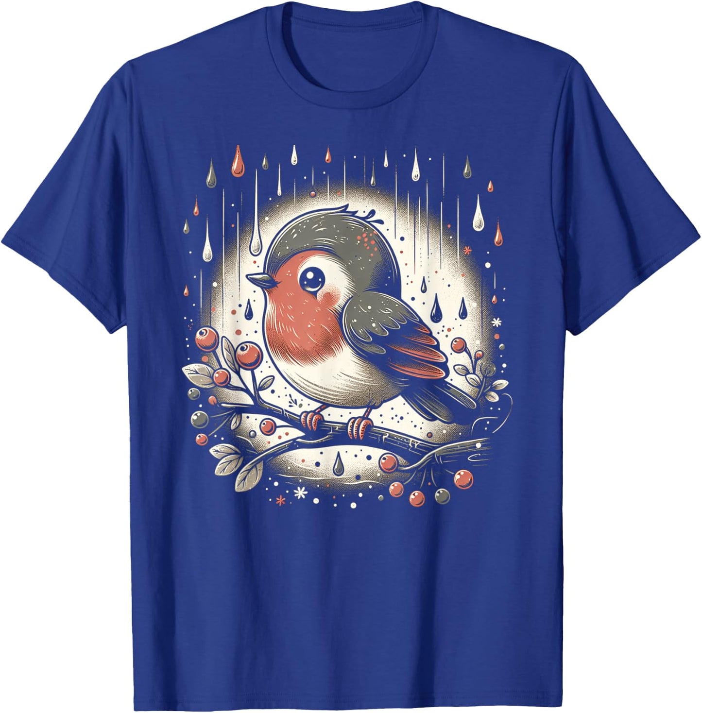 Whimsical Robin in Rain T-Shirt - T-Shirt | Royal