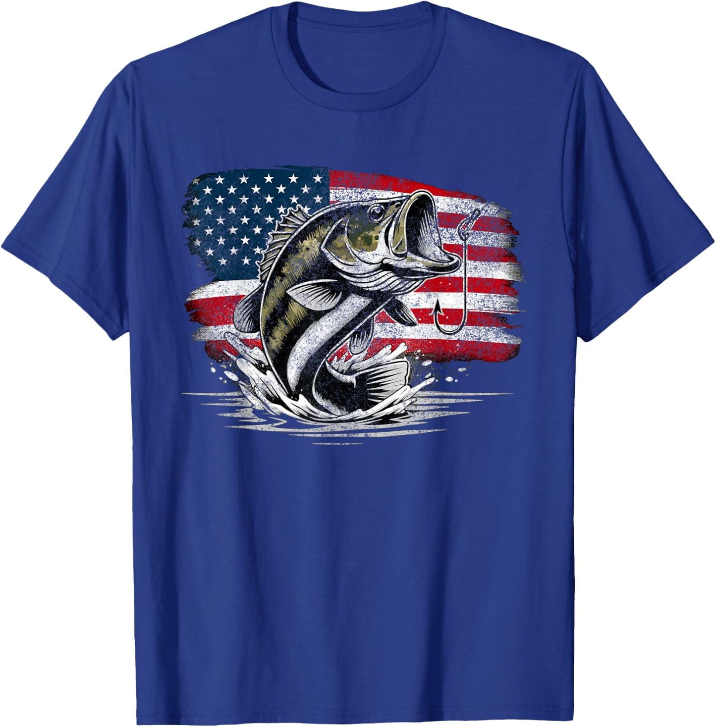 Fishing Retro US American Flag Bass Fish Fisherman Camo T-Shirt - T-Shirt | Royal