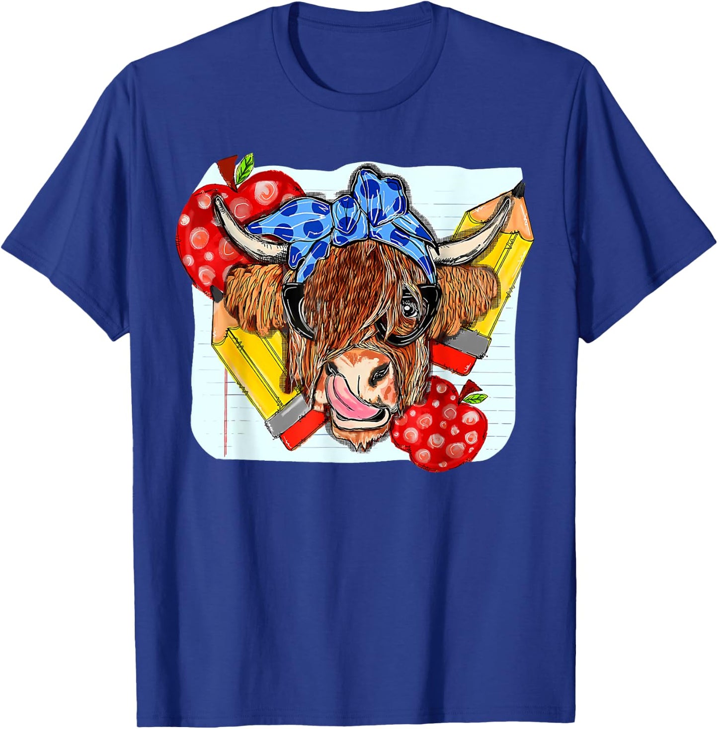 Highland Cow Teacher Western Country Funny Teacher Life Men Women T-Shirt - T-Shirt | Royal