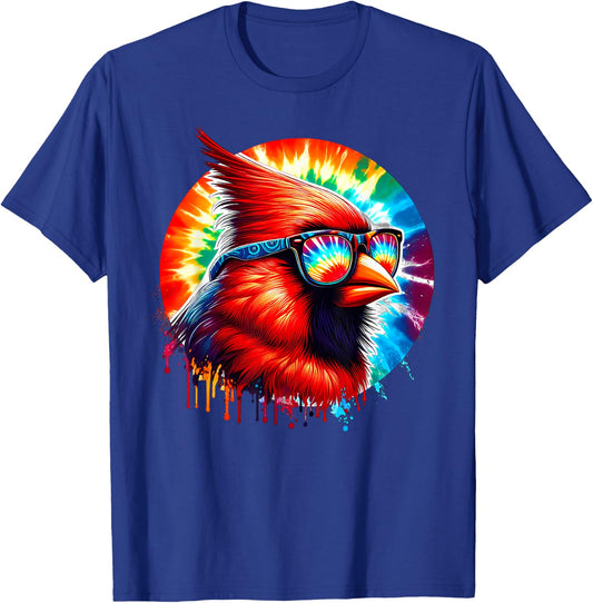 Cool Tie Dye Cardinal Sunglasses Bird Illustration Art T-Shirt - T-Shirt | Royal