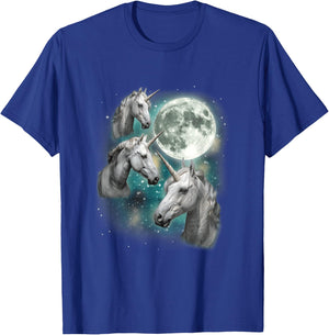 Three Unicorn Moon | 3 Magical Fantasy Mythic Horned Unicorn T-Shirt - T-Shirt | Royal